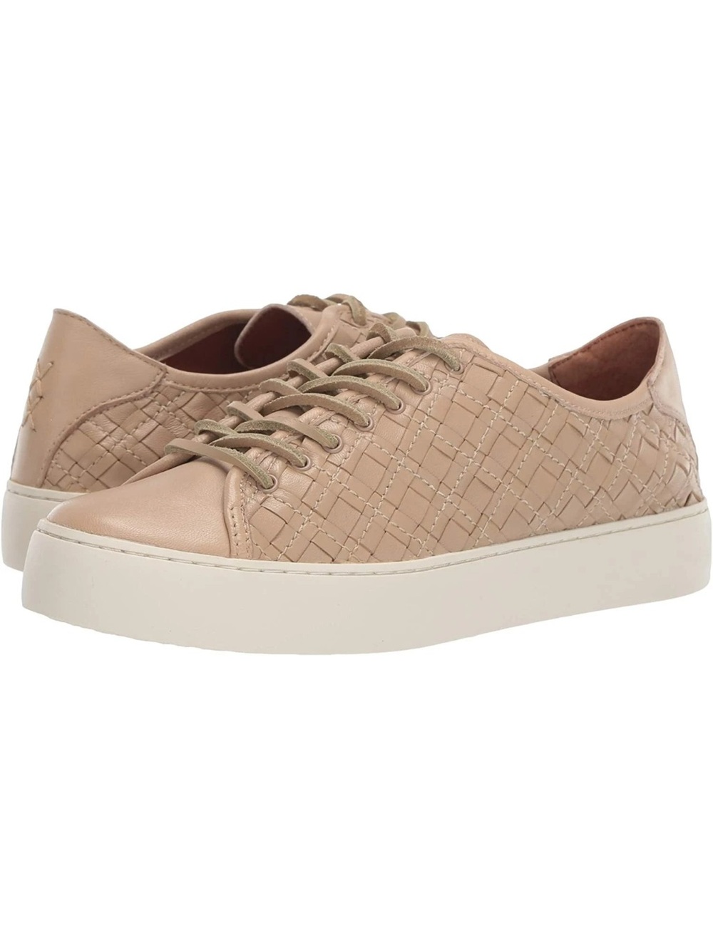 FRYE Lena Woven LEATHER Low Lace Up SNEAKERS Cream $225 New In Box